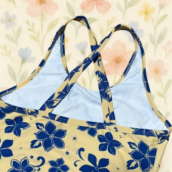 PacSun Kids XL Swimsuit Yellow Blue Floral Crossback - Picture 6 of 8